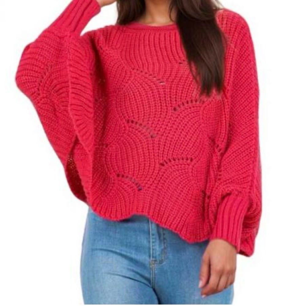 NWT Magic tangerine color scarf sweater poncho with ribbed dolman sleeves OS